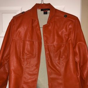 Orange Faux Leather Blazer